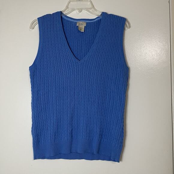 L.L. Bean vintage blue pullover crochet cotton v-neck sweater vest large - Picture 1 of 3